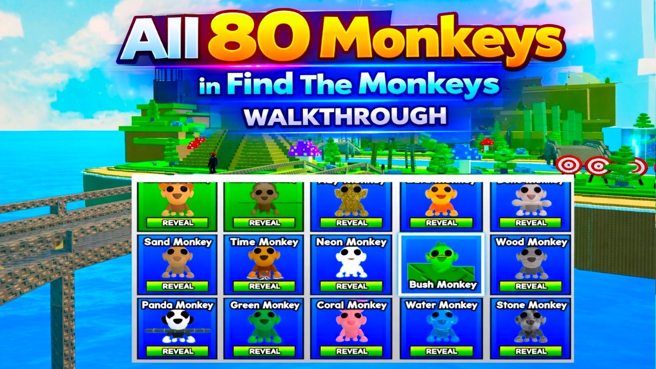 All 80 Monkeys in Find The Monkeys Walkthrough 🐒 -Roblox-  (How To Find all Monkeys)