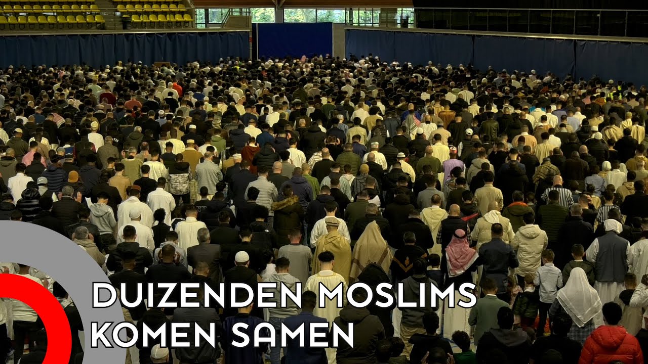 Duizenden moslims bidden samen na ramadan; Eindhovense sporthal puilt uit