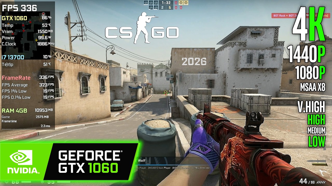 CS:GO in 2026 - GTX 1060 - 4K, 1440p, 1080p...