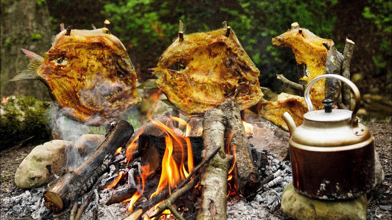 Cooking Asian GRILLED FISH in Forest (FISH KEBAB)🌲Cooking Vlog