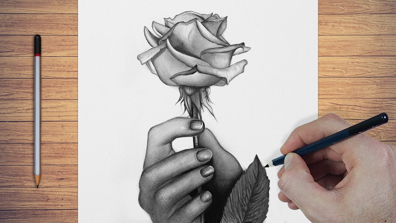 LEARN HOW TO DRAW A HAND HOLDING A FLOWER PENCIL DRAWING