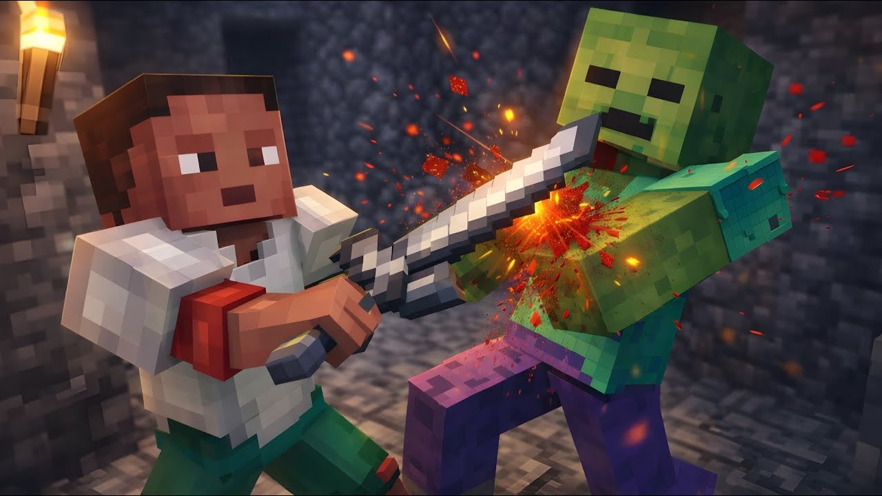 Minecraft में Zombie vs Player Epic Fight  Survival Mode