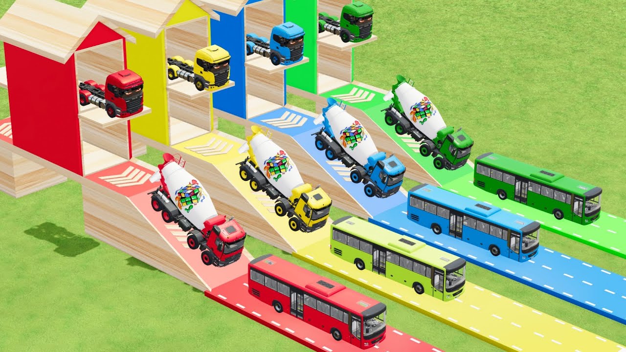 Garage with Colors - ALL MIXER TRUCK WITH DOUBLE FLATBED TRAILER TRUCK IZUSU, TRUCK DAFF EYES MIXER