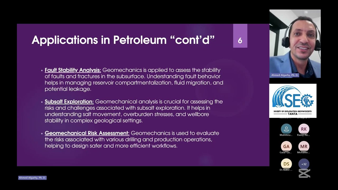 SEG Tanta | Reservoir Geomechanics Applications in Oil and Gas | Part 1 | Dr. Ahmed Algarhy