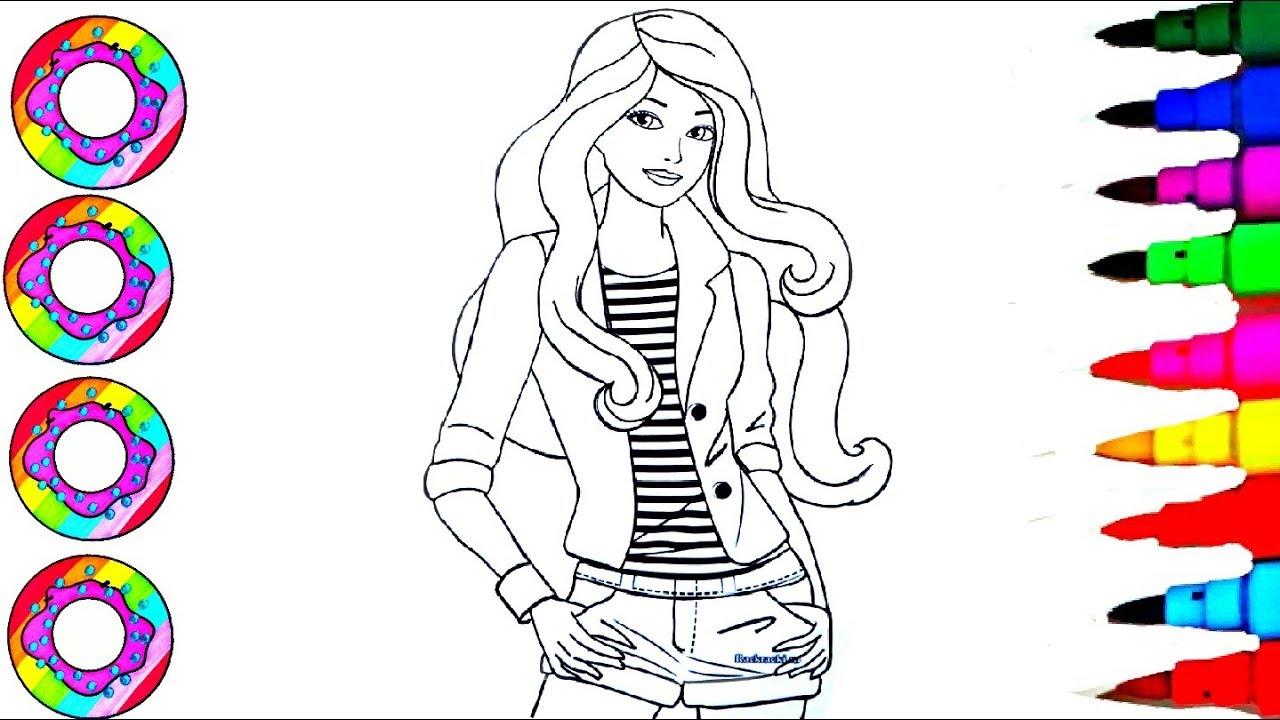 Colouring Drawing Pages Disney's Barbie Rockstar with Blue Sparkle Hair Coloring Pages l DB