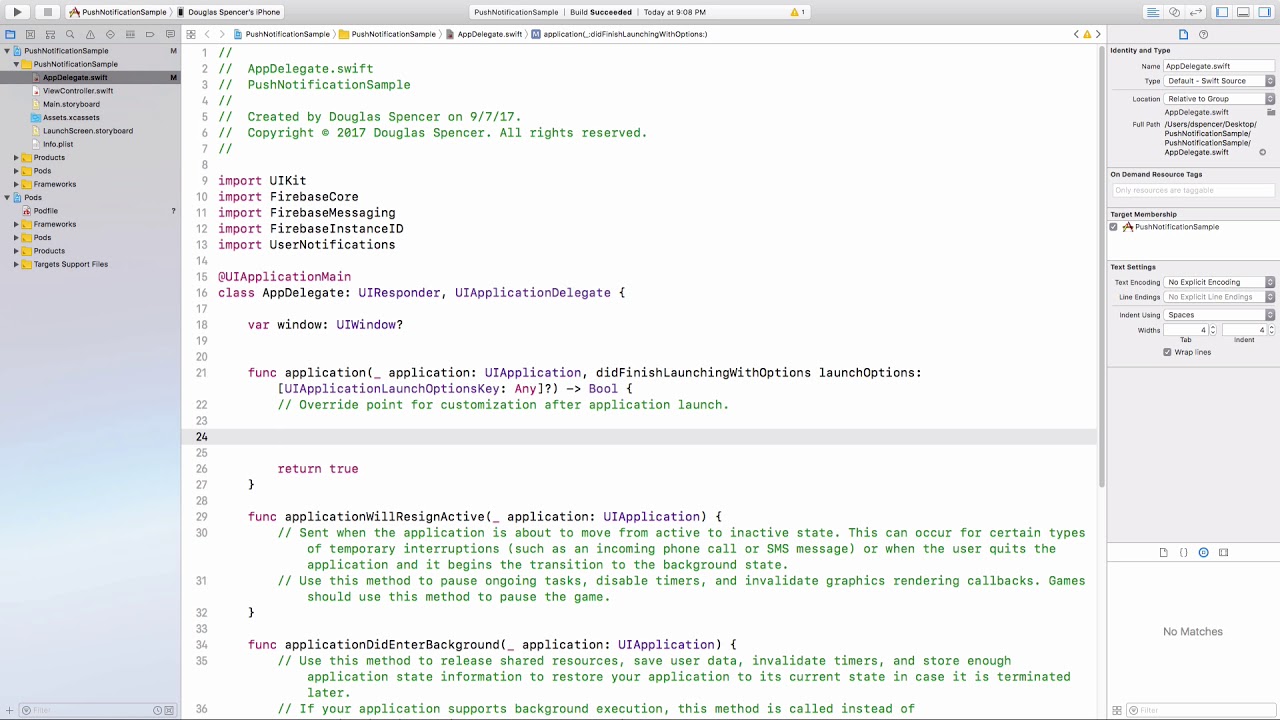 Xcode 9, Swift 4 Remote Push Notification Setup W/ Firebase