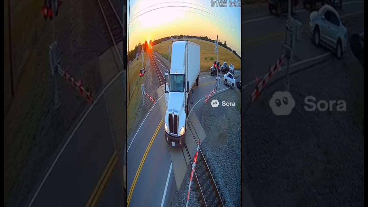REAL CCTV: Train Slams Into Semi-Truck Stuck on Tracks | Rural Georgia Crash &ndash; 10/17/25