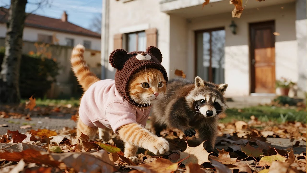 Clever plan ginger kitten and mama cat used to help a hungry stranger.🦝🍎
