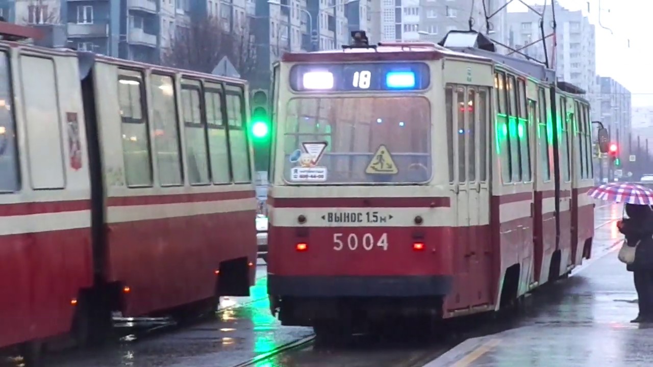 Трамвай Санкт-Петербурга 10-41: ЛВС-86К б.5004 по №18 (08.01.20)