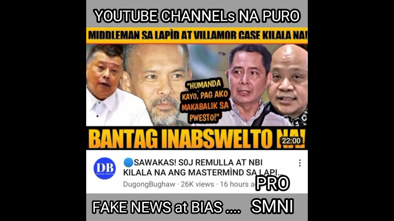 YOUTUBE Channels Na Pakawala Ng SMNI mga Gen.Bantag DEFENDER...