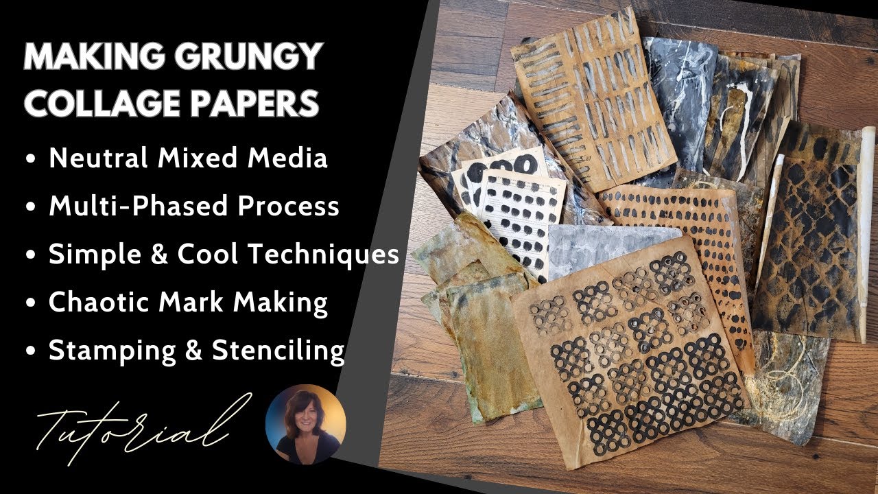 Coffee-Drenched Grungy Collage Papers Using Neutral Papers and Cool Techniques