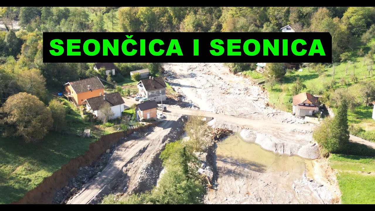 Rijeka Seončica je odnijela mnogo kuća i mezarje (groblje) u Seonici kod Konjica. 4K dron.