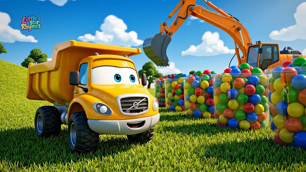 🚜 Excavator & Dump Truck Ball Pit Fun! 🌈 Learn Colors with Construction Vehicles Nursery Rhyme