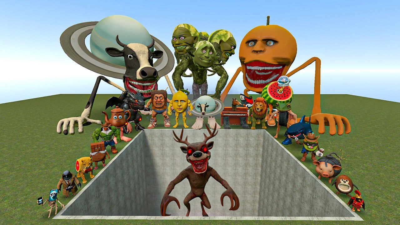 AI Brainrot Memes vs Cursed Deer 99 Nights in the Forest Phase 2 Bosses in Giant Pit – Gmod Chaos