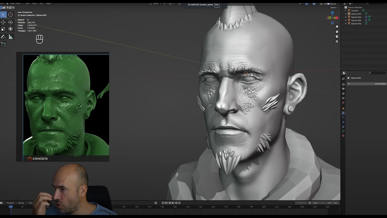 Man from Concord head for about 1h in Blender sculpting