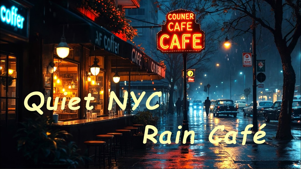 Rainy Corner Café NYC | Ночная атмосфера Нью-Йорка 1960-х годов