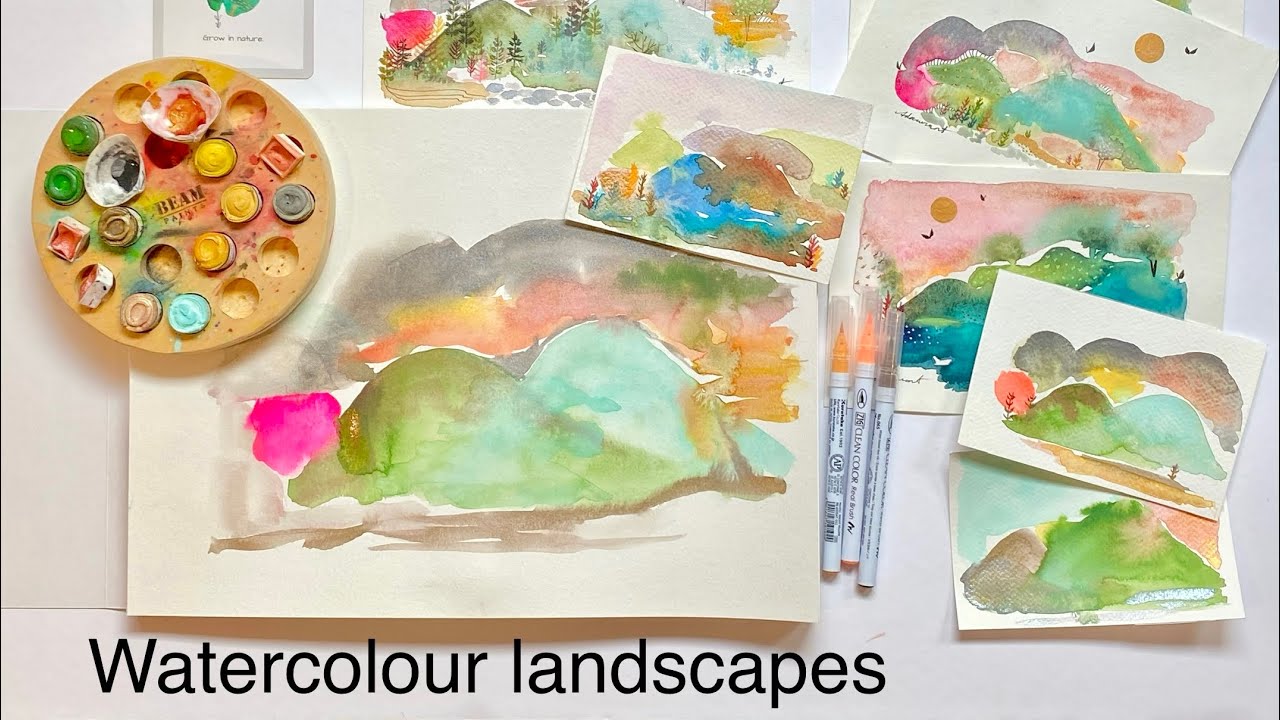 Painting Abstract Watercolour Landscapes and Backgrounds Part 1/2.