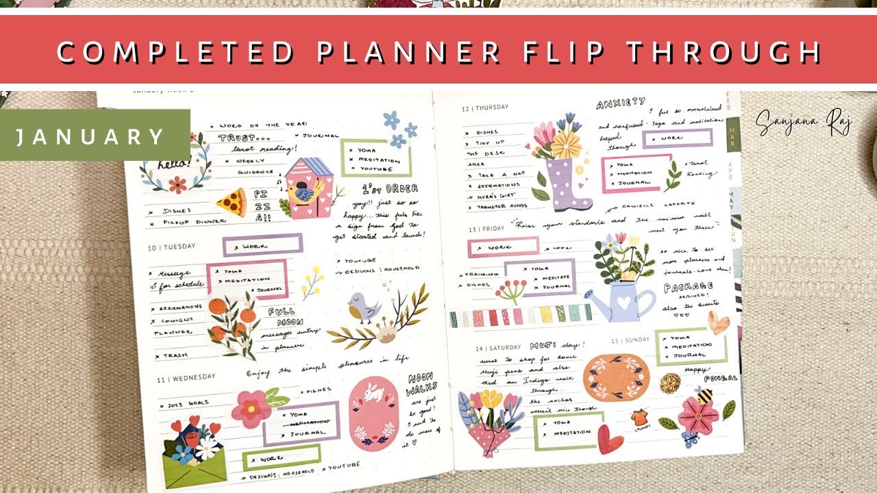 Обзор заполненного планера за январь 2023 года | Planner India | Ink Bucket Planner | Санджана Радж