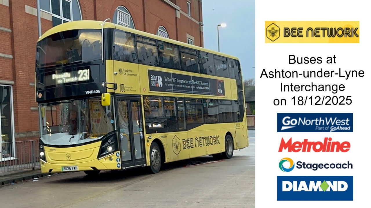 Buses at Ashton-under-Lyne Interchange on 18/12/2025