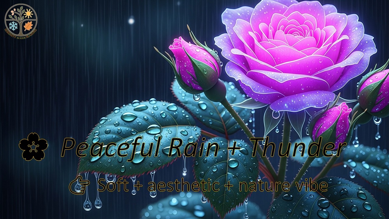 Rain and thunder on Flowers petals 🌧️ Peaceful Ambient Loop for Sleep, Relaxation & Stress Relief,