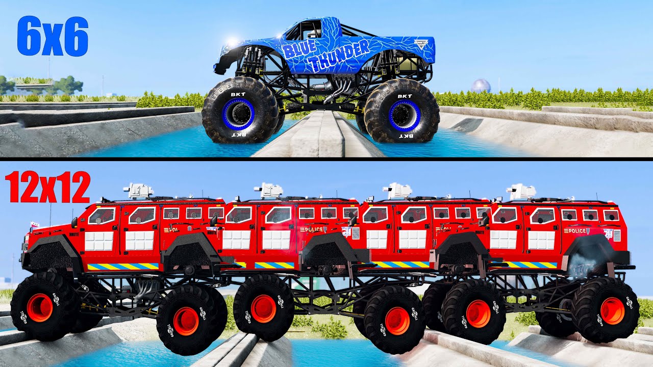 Long vs Normal Monster Truck (4х4 vs 12x12) #4 - Beamng drive