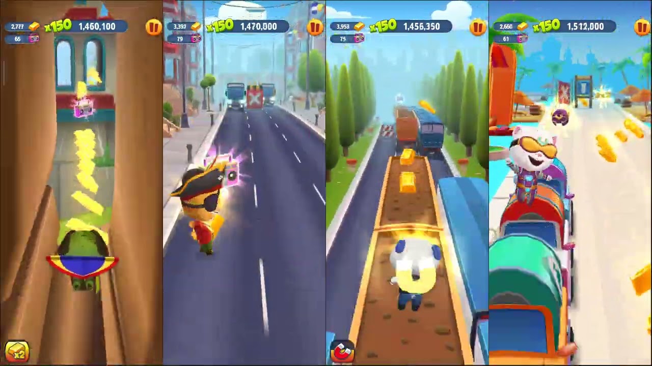 Talking Tom Gold Run Cyber Angela vs Pirate Ginger vs Deputy Hank vs Zombie Ben #gaming