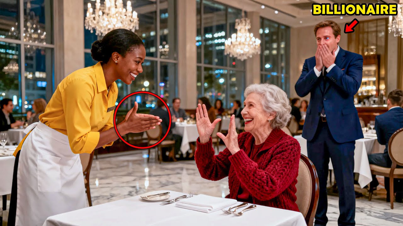 Kind Waitress Helps a Mute Elderly Woman Sitting Alone, Unaware Her Billionaire’s Son is Watching