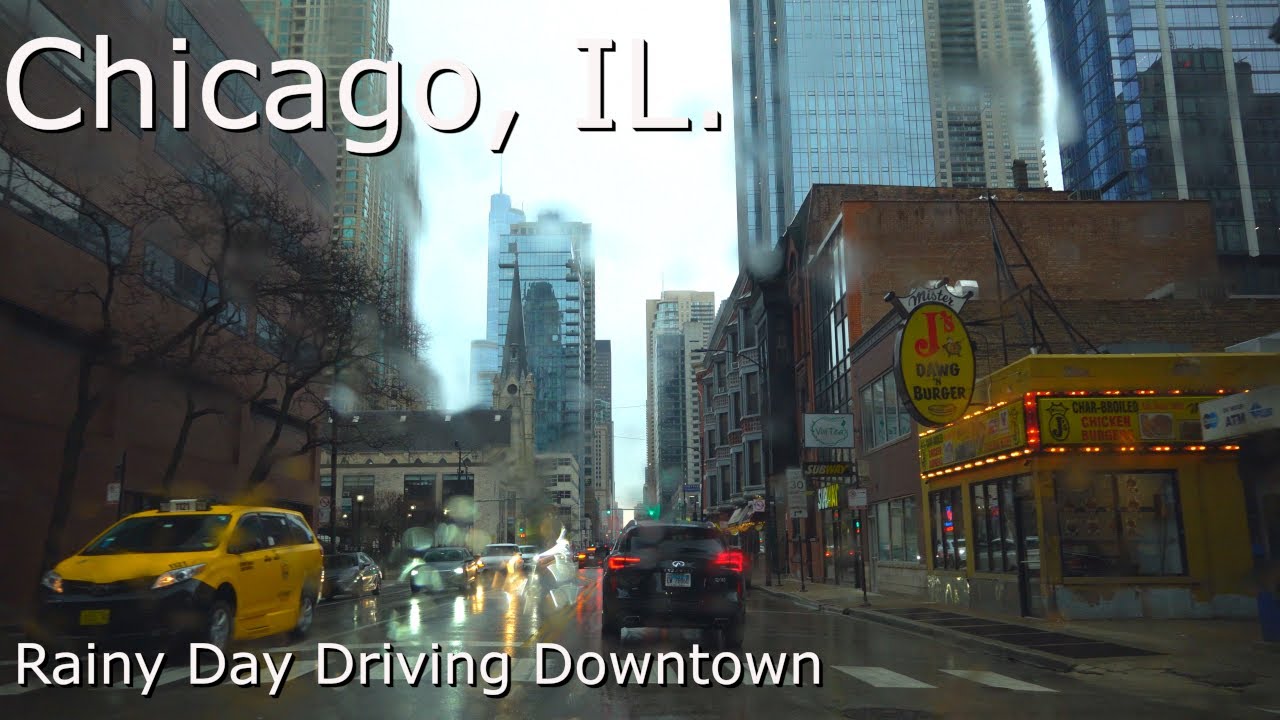 Relaxing Rainy Day Drive Downtown - Chicago, IL. - 4K HDR -