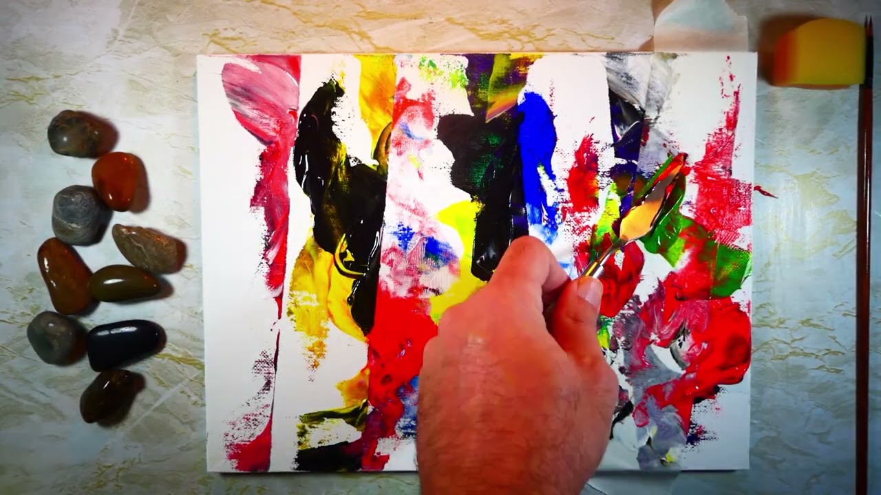 Colorful Abstract Painting In Acrylics | Rainy ASMR Painting | Satisfying Art
