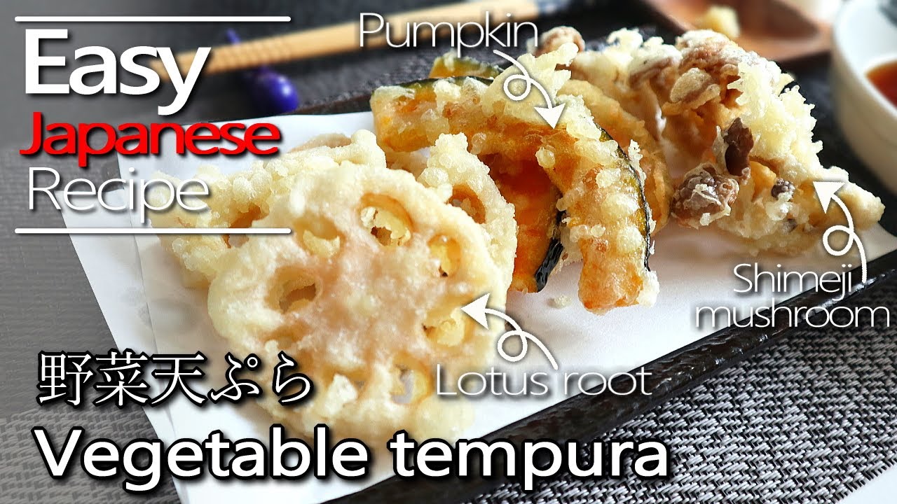 How to make Vegetable tempura & Tempura batter without egg made at home[shimeji, pumpkin,lotus root]