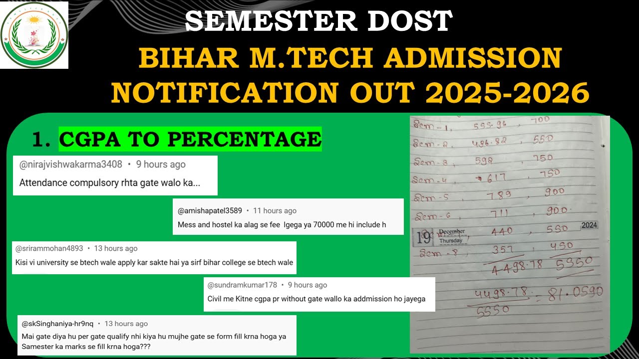 CGPA To Percentage Conversion Bihar Engineering University Formula ! Bihar M. Tech Admission 2025!