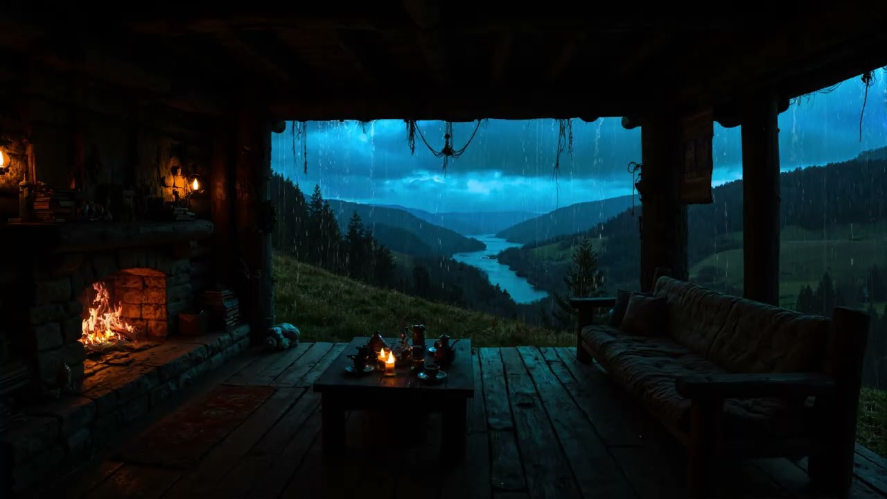 🌧️A Cozy Attic Bedroom w/ Crackling Fireplace - cold storm forest for rest and sleep | Deep Sleep