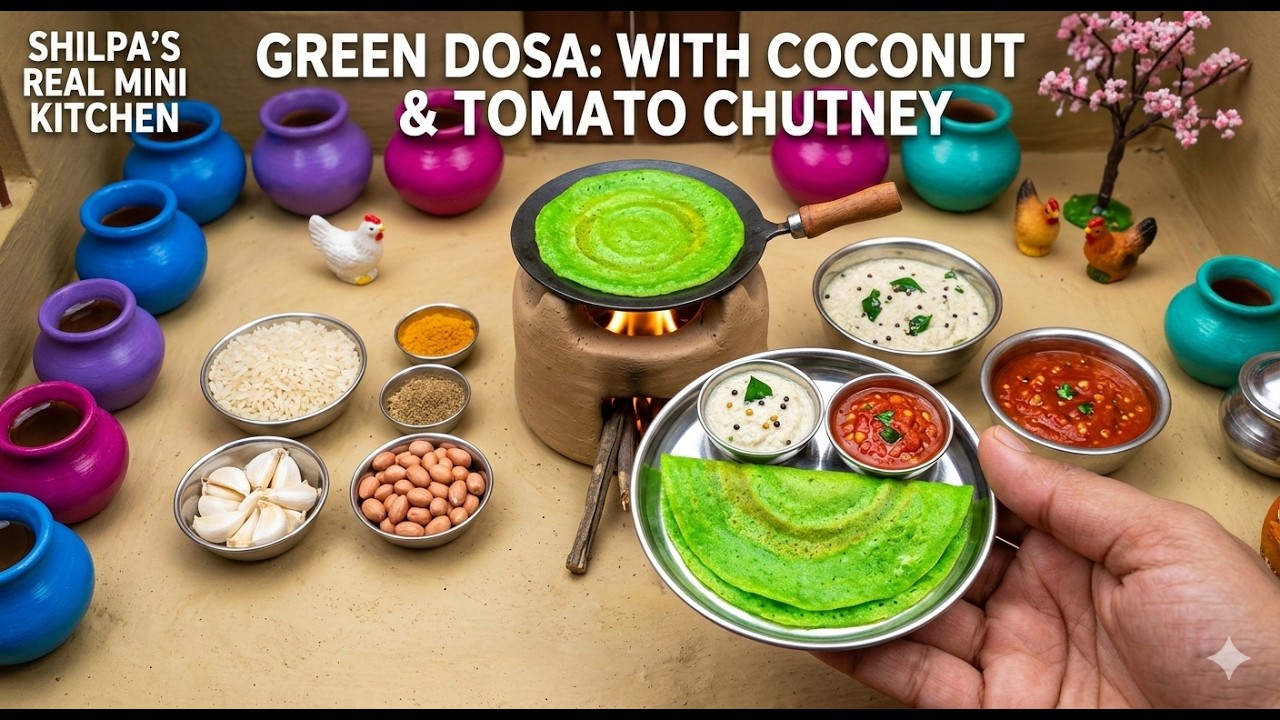 Tiny Green Dosa with Tomato & Coconut Chutney | Shilpa's Real Mini Kitchen