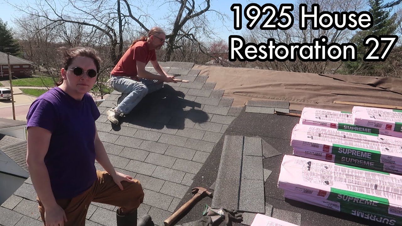 1925 Abandoned House Restoration 27: Left Side Roof Over Bathroom Finished.