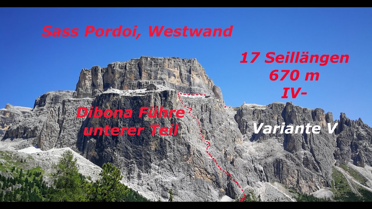 Sass Pordoi Westwand, Dibona Führe unterer Teil, via Dibona