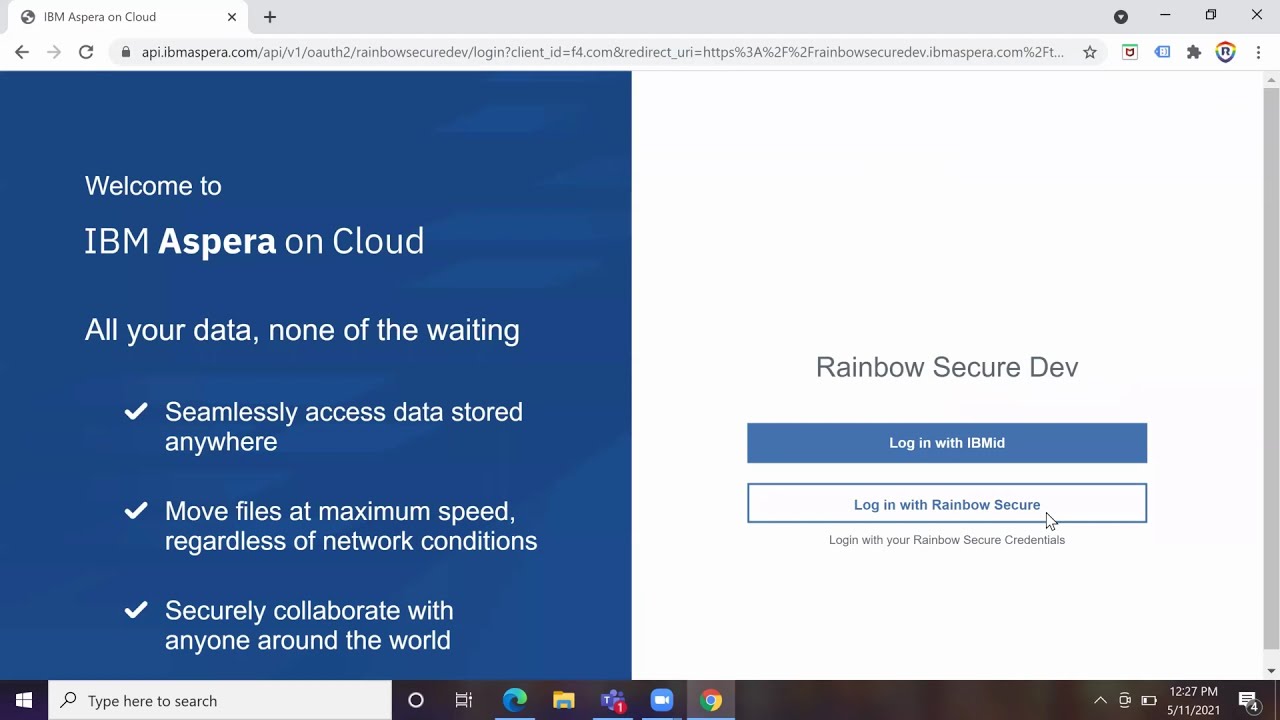 IBM Aspera Login with Rainbow Secure