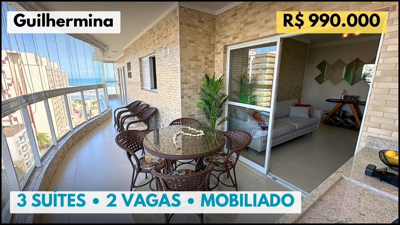 #794 APARTAMENTO MOBILIADO VISTA MAR COM 3 SUÍTES, 2 VAGAS EM PRAIA GRANDE   GUILHERMINA