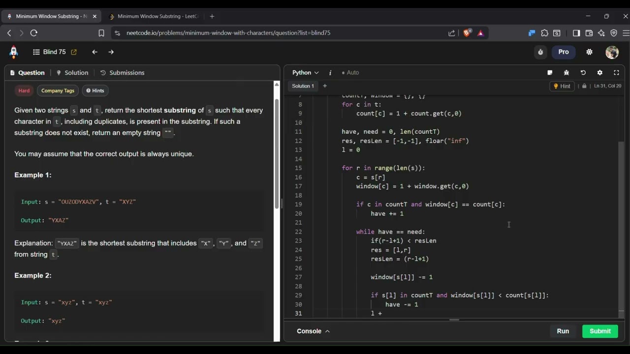 NeetCode Day 15/75 | Minimum Window Substring | Python