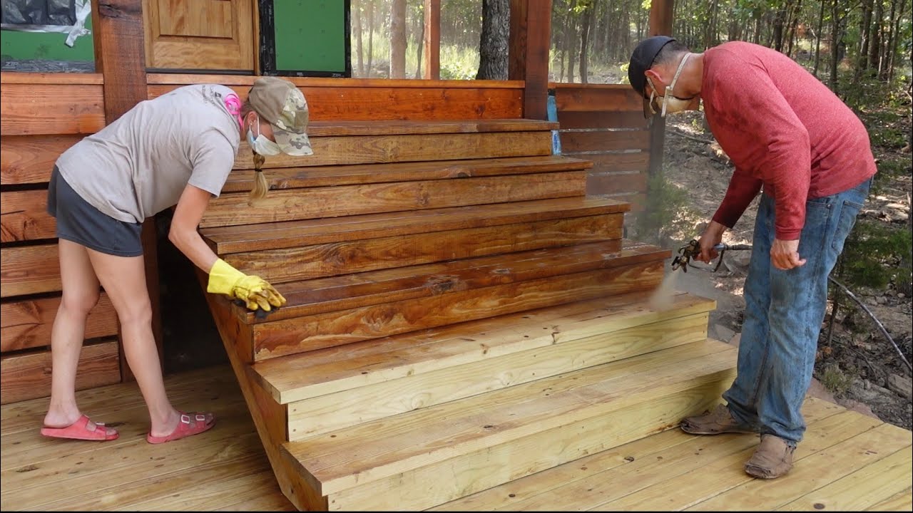 Staining Our Porch Deck With Ready Seal | DIY Debt Free Cabin Build