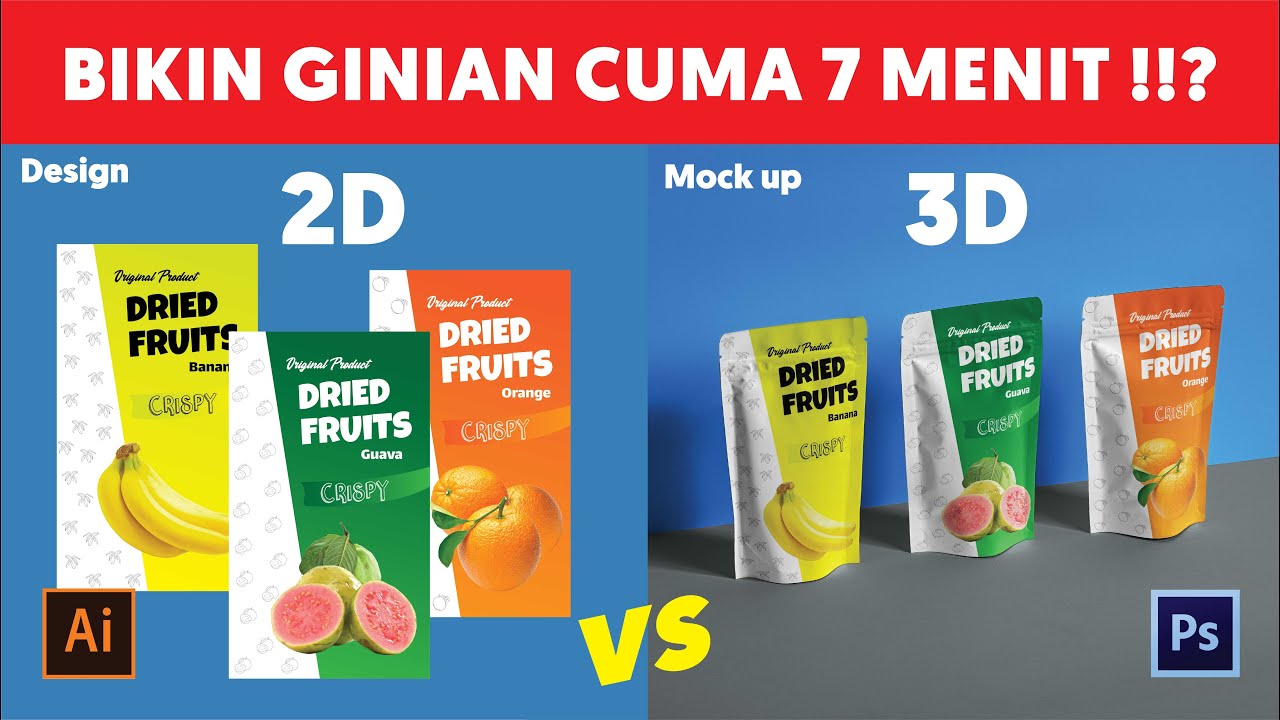 #3 Tutorial Illustrator | Cara Membuat Desain Kemasan Mockup 3D di Adobe Illustrator & Photoshop
