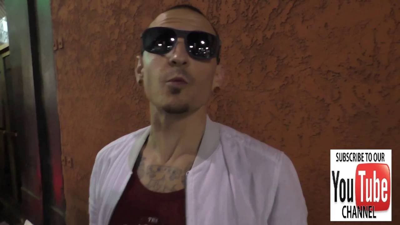 Chester Bennington from Linkin Park talks about album cover art outside the Fonda Theatre in Hollywo