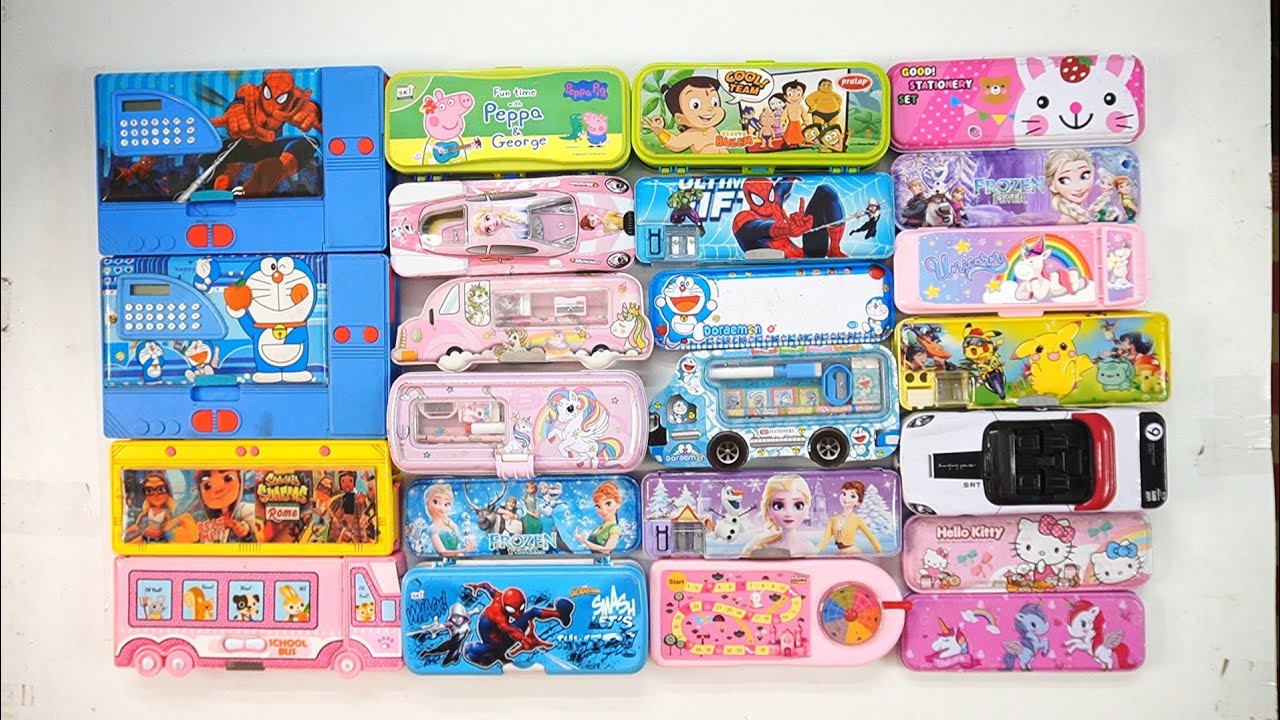 cute unicorn stationery collection 🥳 geometry, hello kitty, pencil box, sharpener, unicorn 