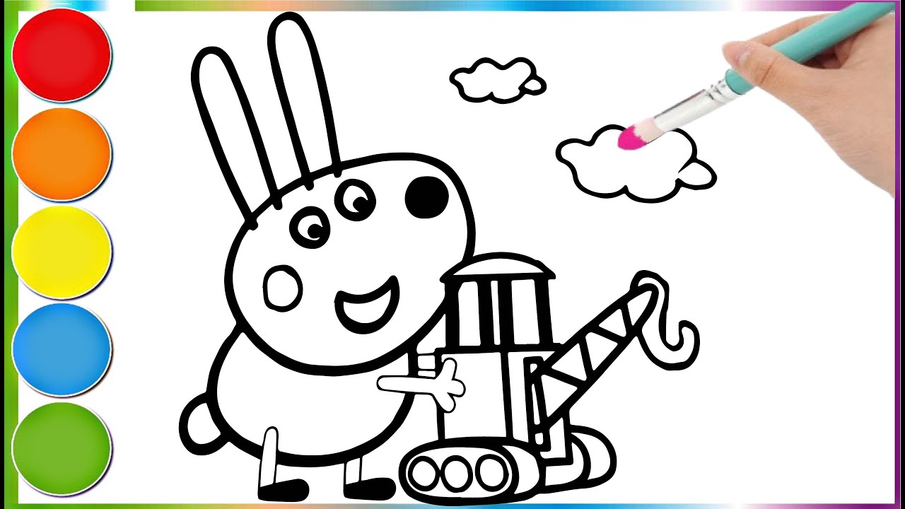 Draw and Color Edmong Elephant playing || Drawing and Coloring Peppa Pig For children
