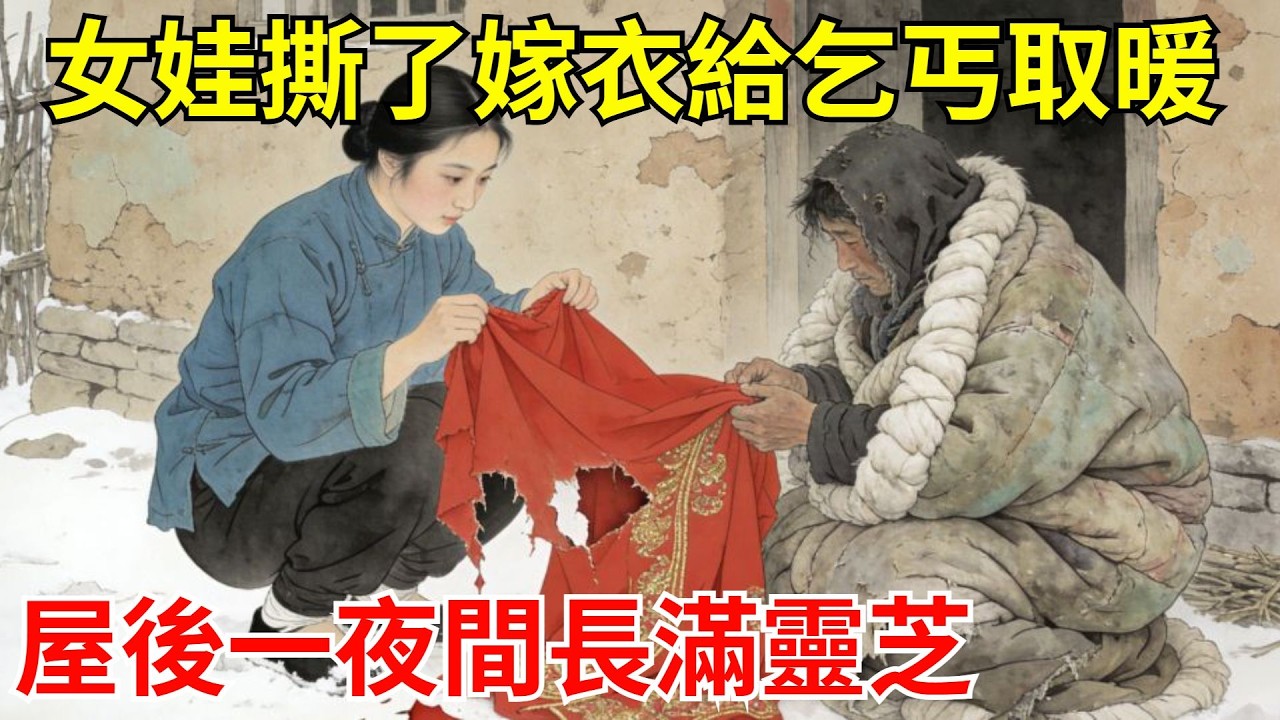 農家女把嫁衣撕了給凍僵乞丐取暖，爹娘氣得要斷絕關係，誰料屋後荒地長滿靈芝，一夜暴富。採藥人跪著說：這是你祖上積德，地脈醒了！#故事頻道#聽書#民間故事#說書#善有善報#爽文