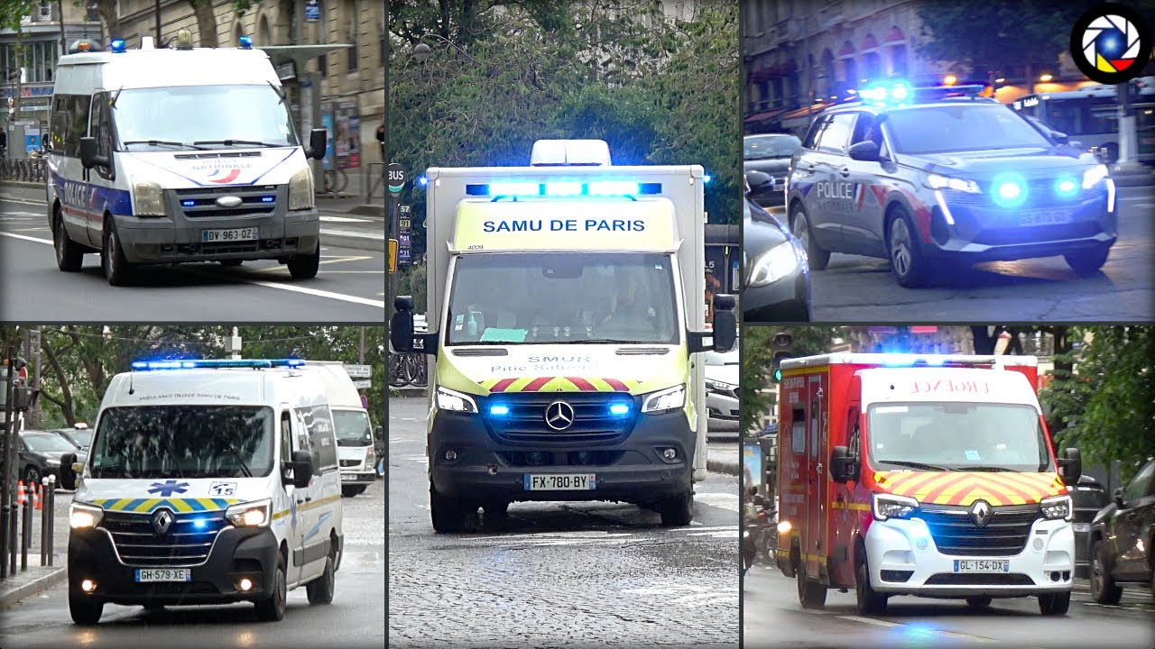 Paris Compilation V&eacute;hicules de Secours - Pompiers Police Ambulances