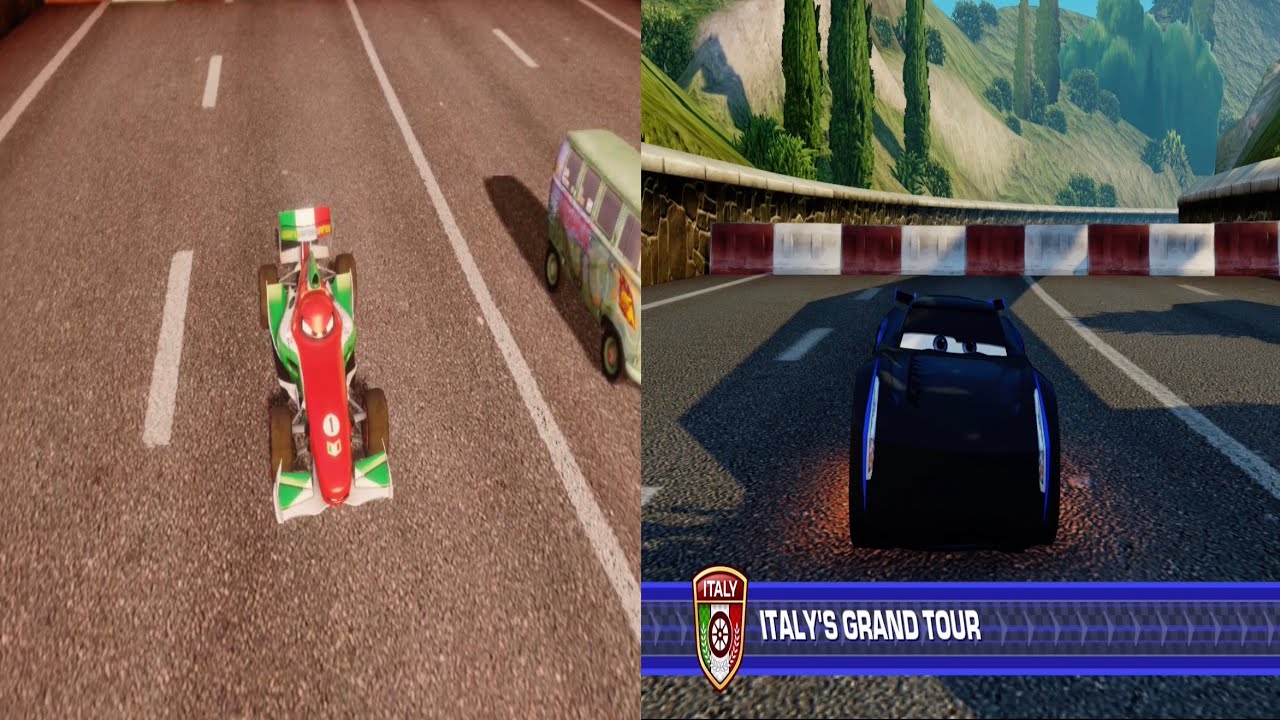Cars 2 vs Cars 3 Comparison Casino Tour & Italy's Grand Tour as Francesco Bernoulli & Jackson Storm