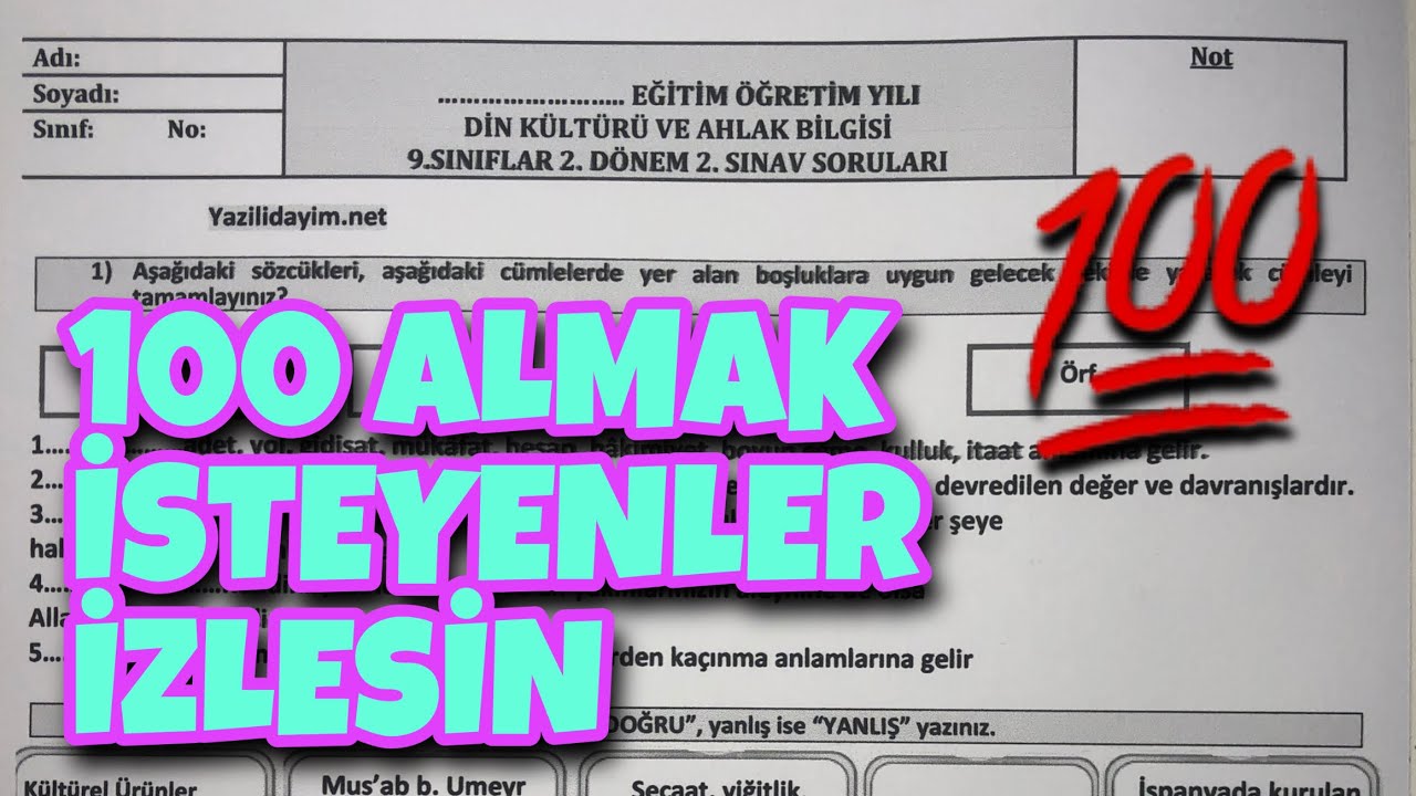 9.Sınıf Din Kültürü 2.Dönem 2.Yazılı