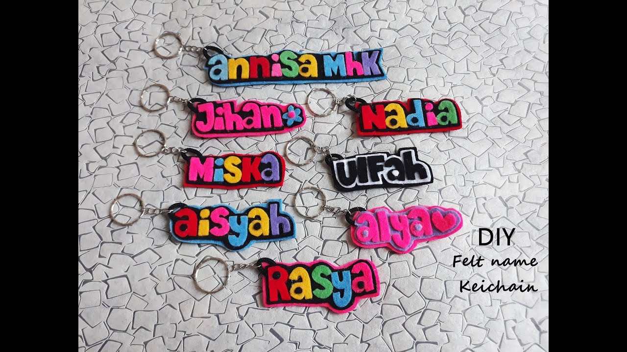 DIY crafts - Felt name keychain tutorial - Cara membuat gantungan kunci nama dari kain flanel