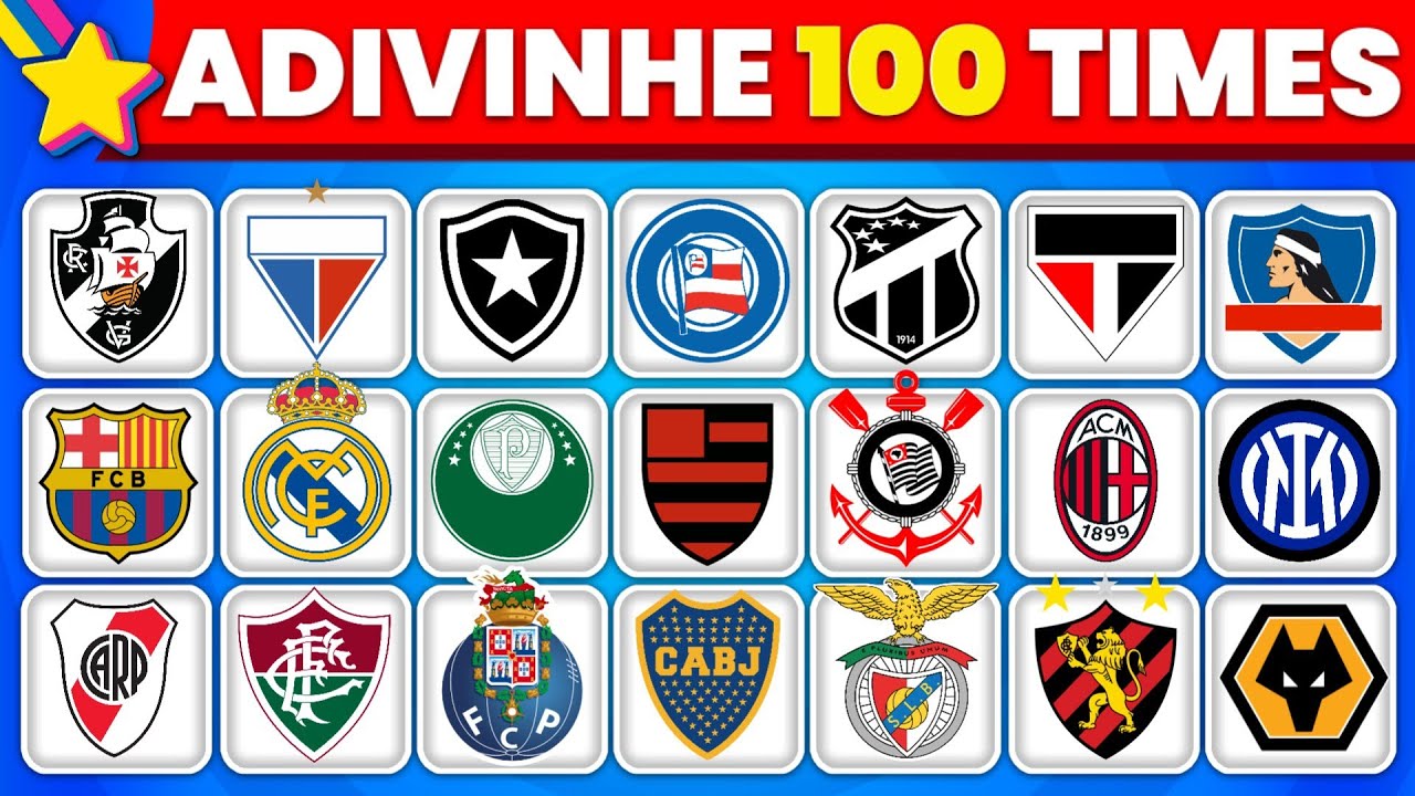 🏟️⚽ ADIVINHE 100 TIMES DE FUTEBOL PELO ESCUDO 🛡️ | Quiz de futebol