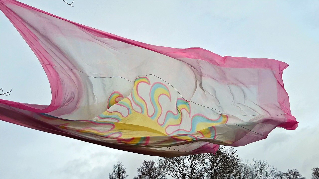 Billowing silk in a strong winter breeze